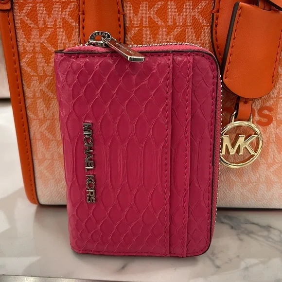 Michael Kors Women Medium Zip Around Card Case Coin Pouch Wallet Electric Pink - Picture 7 of 16